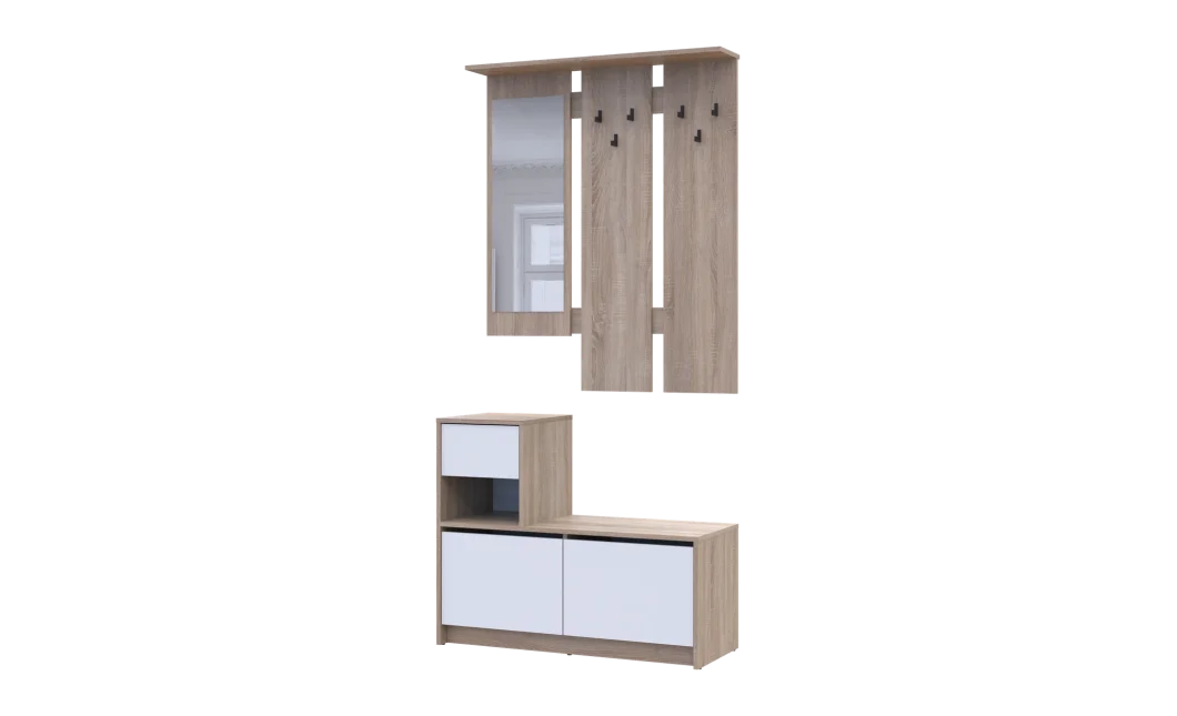Předsíň Bela Dub Sonoma/Bílá 1 DTD / 1 zrcadlo 100×40×210 (44900410)