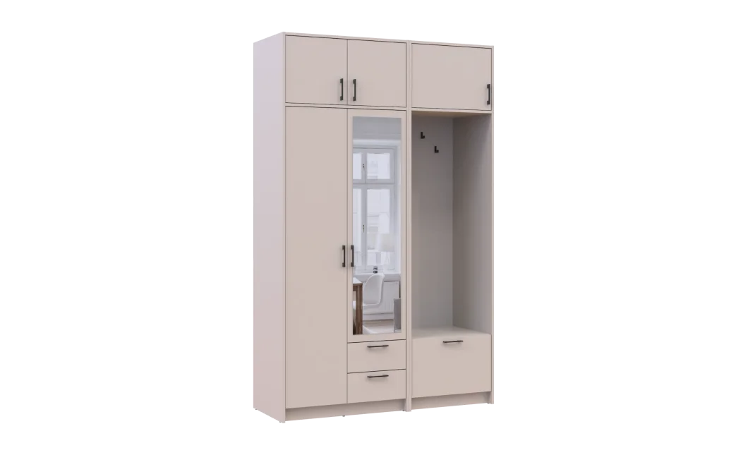 Šatní skříň Doros Rondi s věšákem, zrcadlem a nástavcem Kašmír 2 dvere 142x52x236 (42005403)