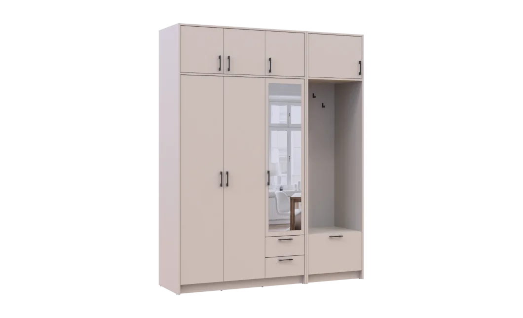Šatní skříň Doros Rondi s věšákem, zrcadlem a nástavcem Kašmír 3 dvere 181x52x236 (42005404)