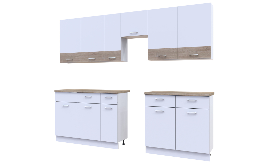 Kuchyně Lea Doros 3,4 m Bílá/Dub Sonoma DTD 340×60×250 (81000007)