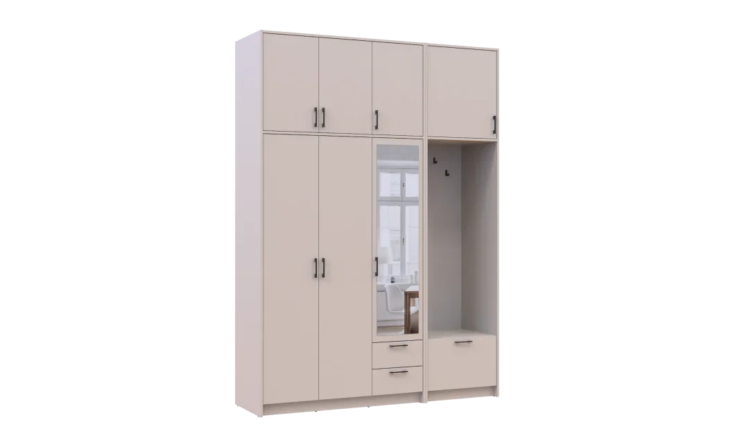 Šatní skříň Doros Rondi s věšákem, zrcadlem a vysokým nástavcem Kašmír 3 dvere 181x52x260 (42005407)