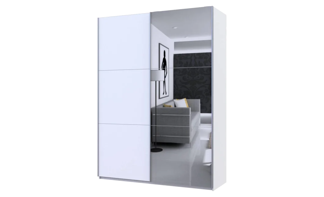 Skříň s posuvnými dveřmi Doros G-Caiser Bílá/Bílá 1 DTD / 1 zrcadlo 180x60x240 (42005028)