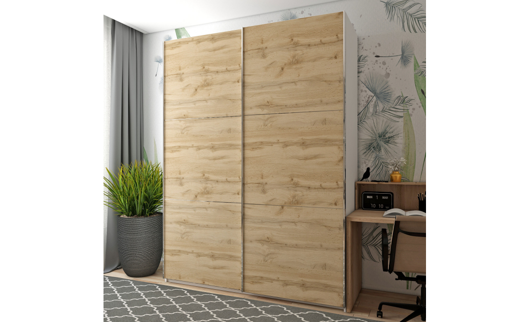 Skříň s posuvnými dveřmi Doros G-Caiser Bílá / Dub Evok 2 DTD / 3 části 180x60x240 (42005020)