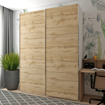 Skříň s posuvnými dveřmi Doros G-Caiser Bílá / Dub Evok 2 DTD / 3 části 180x60x240 (42005020)