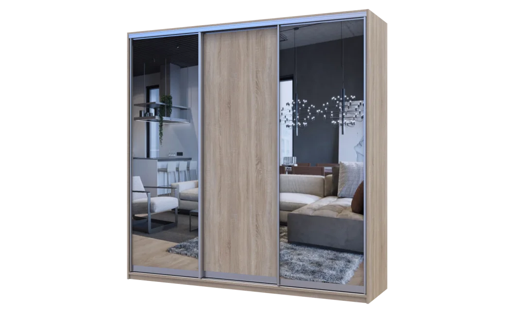 Šatní skříň Doros City Light Dub Sonoma 1 DTD / 2 zrcadla 225×60×225 (42002136)