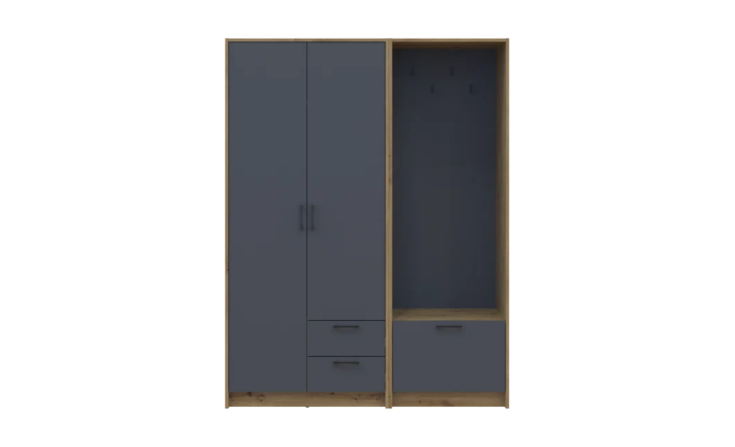 Šatní skříň Doros Rondi s věšákem Dub Artisan / Grafit 2 dvere 142×52×195 (42005269)
