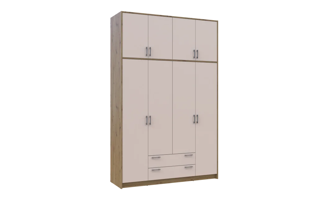 Šatní skříň Doros Rondy s vysokou antresolou Dub Artisan/Kašmír 4 dvere 160×52×260 (42005194)
