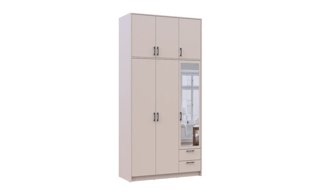 Šatní skříň Doros Rondy s s vysokým nástavcem a zrcadlem Kašmír 3 dvere 121x52x260 (80738486)