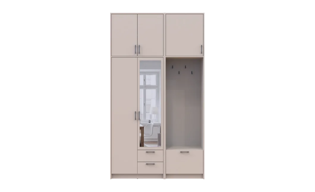 Šatní skříň Doros Rondi s věšákem, zrcadlem a vysokým nástavcem Kašmír 2 dvere 142x52x260 (42005406)
