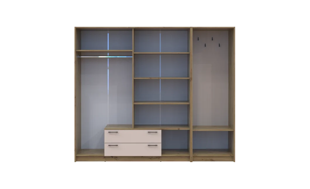 Šatní skříň Doros Rondi s věšákem Dub Artisan / Kašmír 4 dvere 220×52×195 (42005292)