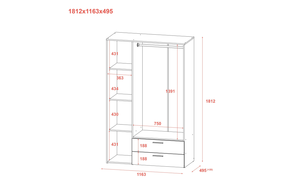Skříň na oblečení Doros Ektor Bílý 3 dveře 116×49,5×180 (80737076)