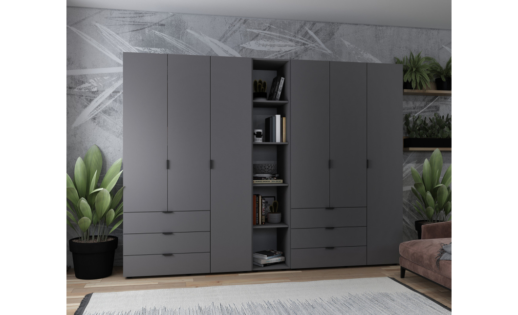 Set Doros Gelar s regálem Grafit 3+3 dveře 270,6×49,5×203,4 (42005061)