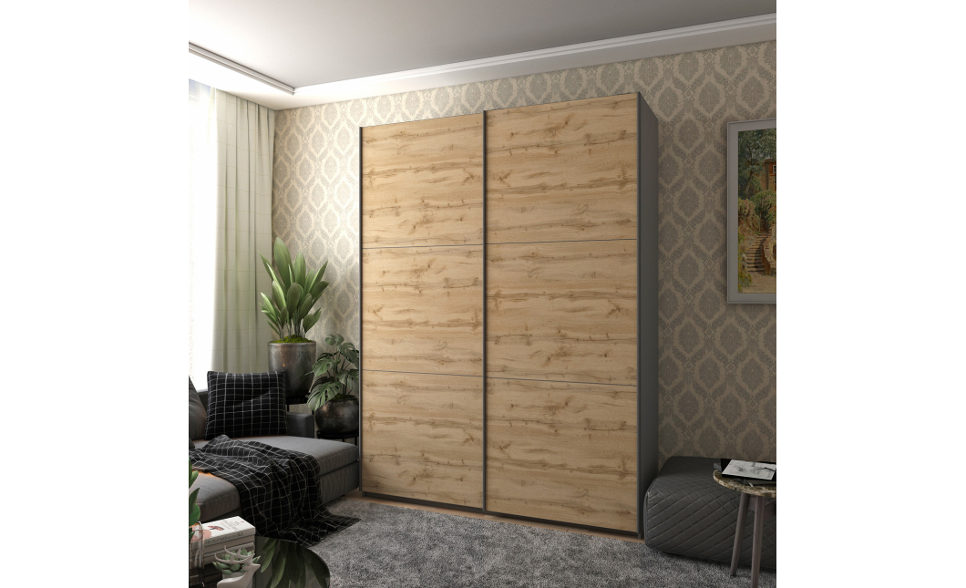 Skříň s posuvnými dveřmi Doros G-Caiser Grafit / Dub Evok 2 DTD / 3 části 180x60x240 (42005014)