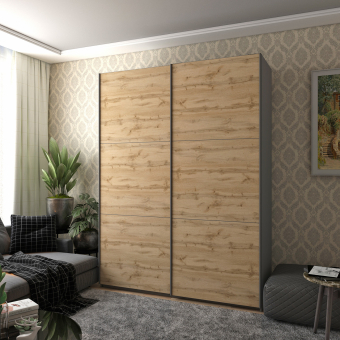 Skříň s posuvnými dveřmi Doros G-Caiser Grafit / Dub Evok 2 DTD / 3 části 180x60x240 (42005014)