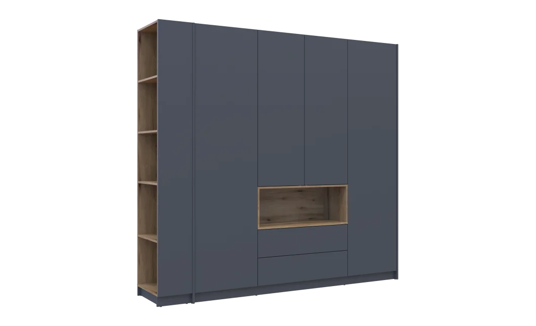 Šatní skříň s výklenkem a regálem Doros Dale Antracit/Dub Evok 4 dveře 234×52×220 (42005339)