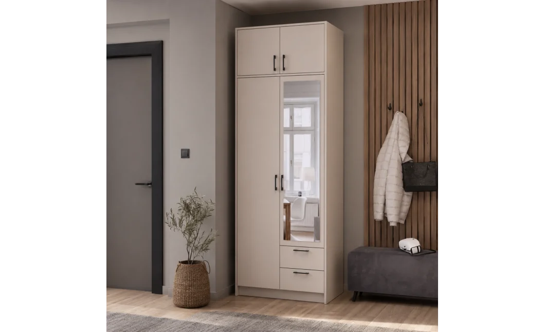 Šatní skříň Doros Rondy se zrcadlem a nadstavcem Kašmír 2 dvere 82x52x236 (80738470)