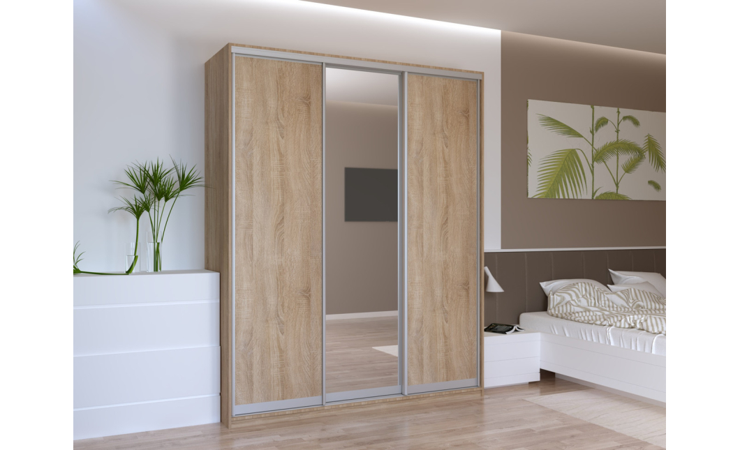 Šatní skříň Doros City Light Dub Sonoma 2 DTD / 1 zrcadlo 180×60×225 (41070010)