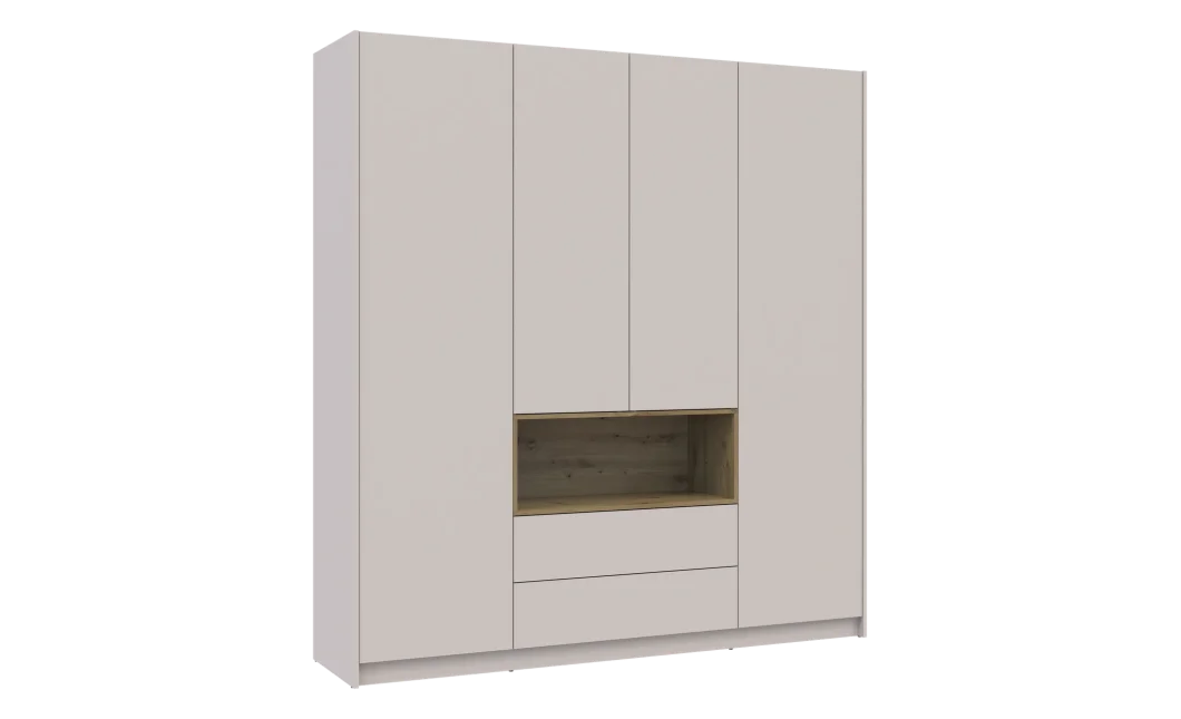 Skříň na oblečení s nikou Doros Dale Kašmír/Dub Artisan 4 dveře 206 × 52 × 220 (80737727)