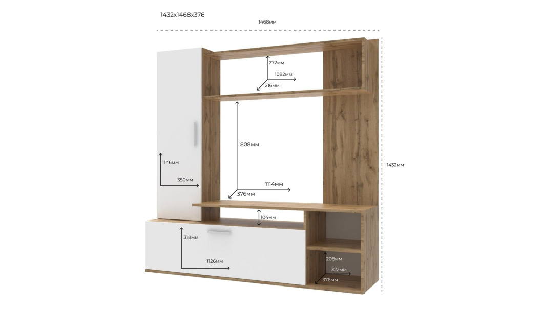 Obývací stěna Doros Kona Dub Evok / Bílý 151 × 40 × 147 (44900388)