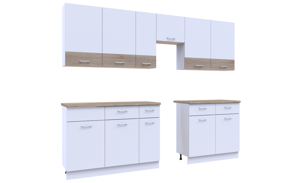 Kuchyně Lea Doros 3,4 m Bílá/Dub Sonoma DTD 340×60×250 (81000007)