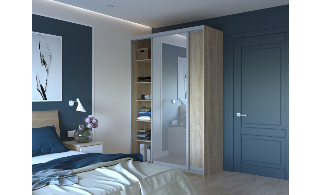 Šatní skříň Doros City Light Dub Sonoma 1 DTD / 1 zrcadlo 150×60×225 (42002039)