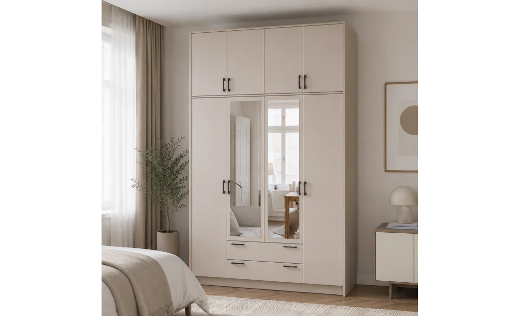 Šatní skříň Doros Rondy s s vysokým nástavcem a zrcadlem Kašmír 4 dvere 160x52x260 (80738489)