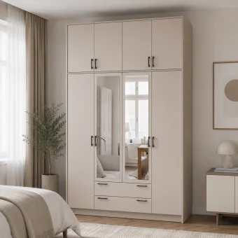 Šatní skříň Doros Rondy s s vysokým nástavcem a zrcadlem Kašmír 4 dvere 160x52x260 (80738489)