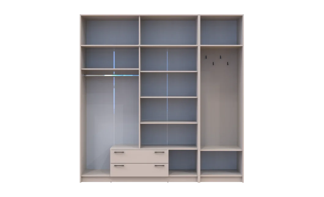 Šatní skříň Doros Rondi s věšákem, zrcadlem a nástavcem Kašmír 4 dvere 220x52x236 (42005405)