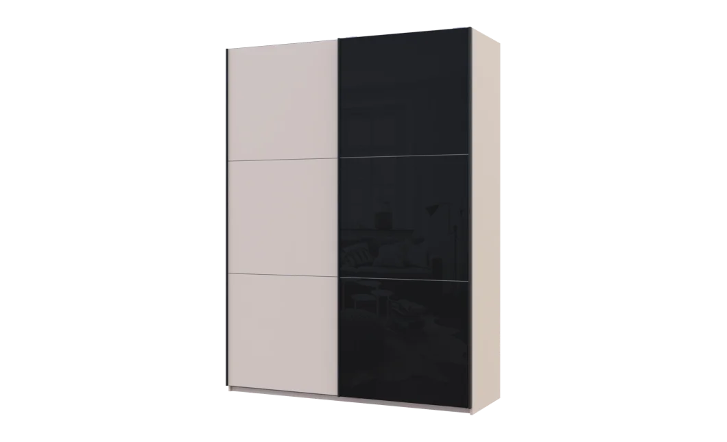 Šatní skříň s posuvnými dveřmi Doros G-Caiser Kašmír / Černá 1 DTD / 1 sklo / 3 části 180x60x240 (42005323)