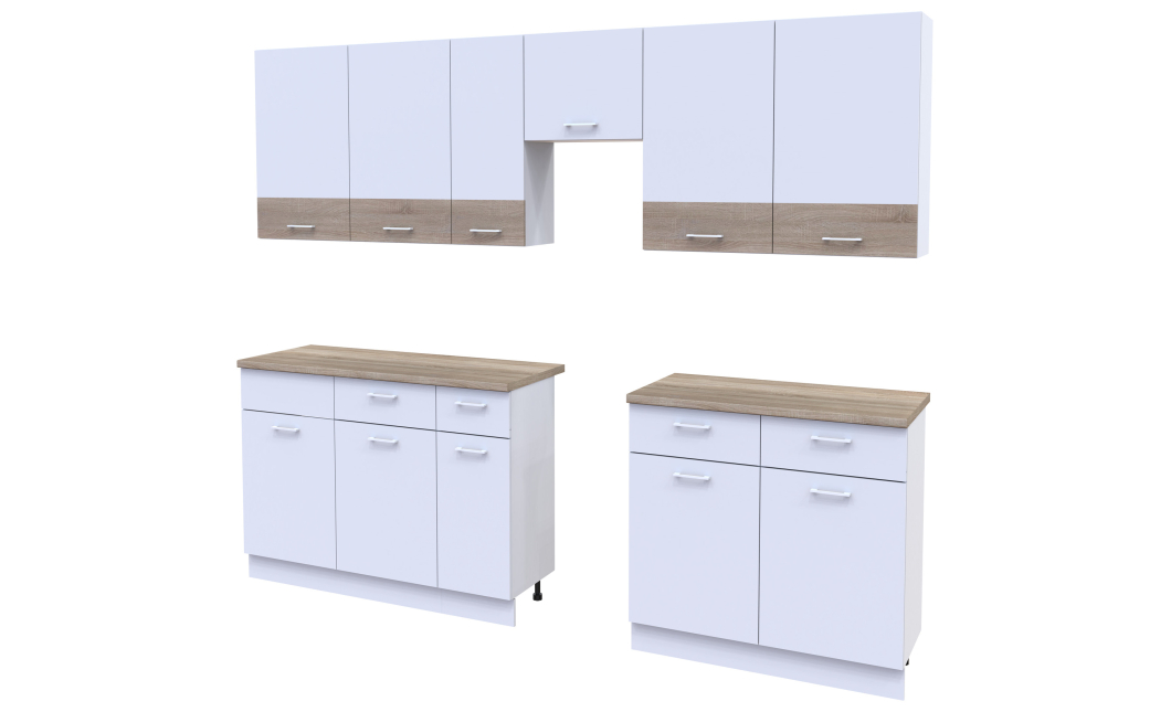 Kuchyně Lea Doros 3,4 m Bílá/Dub Sonoma DTD 340×60×250 (81000007)
