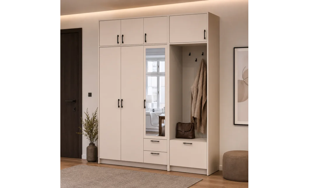 Šatní skříň Doros Rondi s věšákem, zrcadlem a nástavcem Kašmír 3 dvere 181x52x236 (42005404)