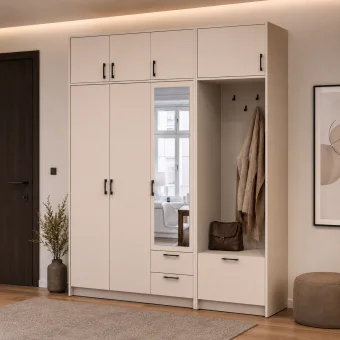 Šatní skříň Doros Rondi s věšákem, zrcadlem a nástavcem Kašmír 3 dvere 181x52x236 (42005404)