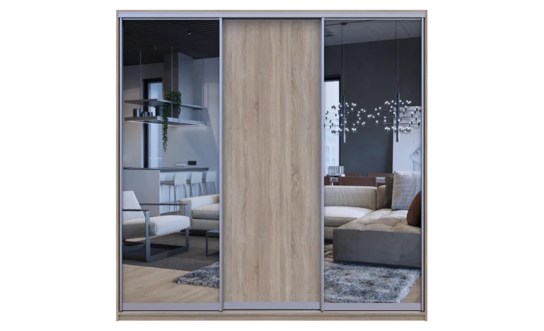 Šatní skříň Doros City Light Dub Sonoma 1 DTD / 2 zrcadla 225×60×225 (42002136)