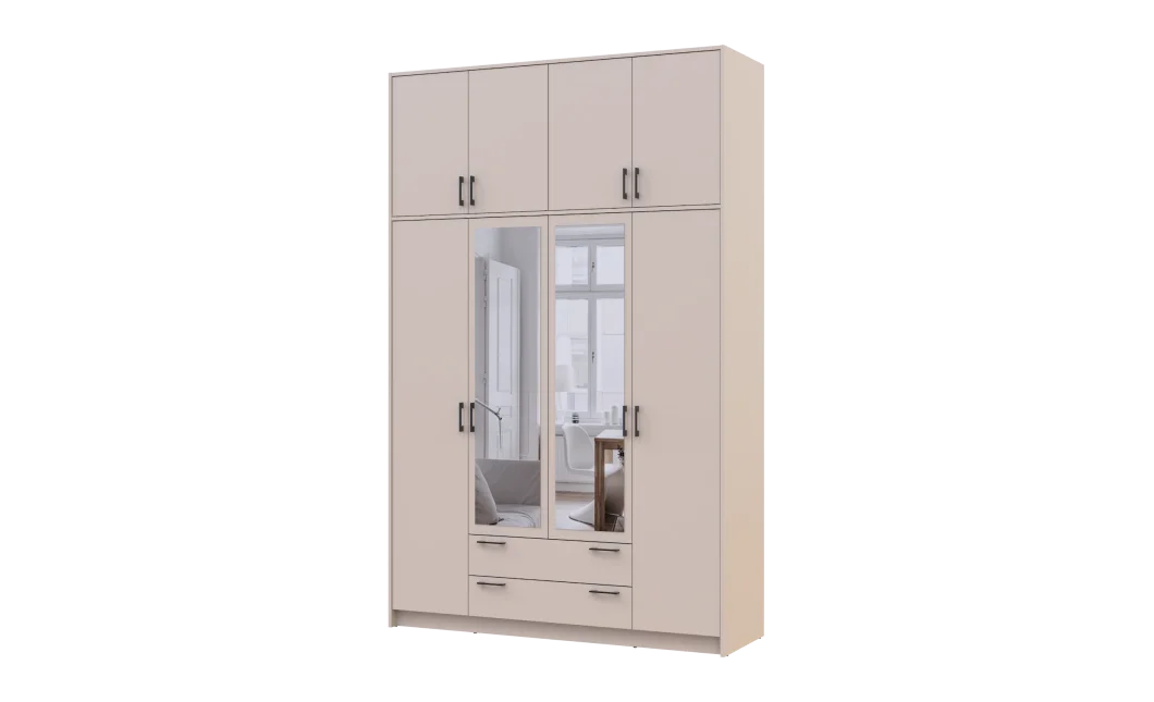 Šatní skříň Doros Rondy s s vysokým nástavcem a zrcadlem Kašmír 4 dvere 160x52x260 (80738489)