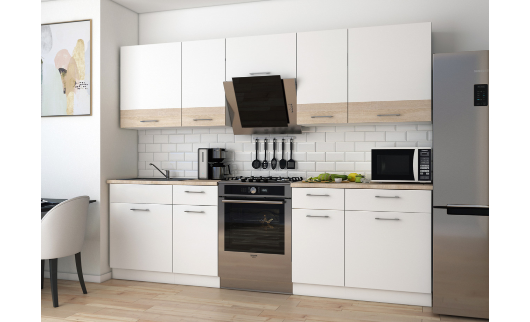 Kuchyně Lea Doros 2,6 m Bílá/Dub Sonoma DTD 260×60×250 (81000009)