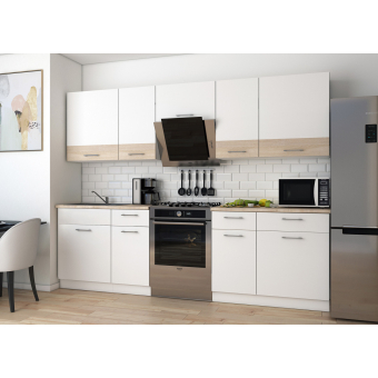 Kuchyně Lea Doros 2,6 m Bílá/Dub Sonoma DTD 260×60×250 (81000009)