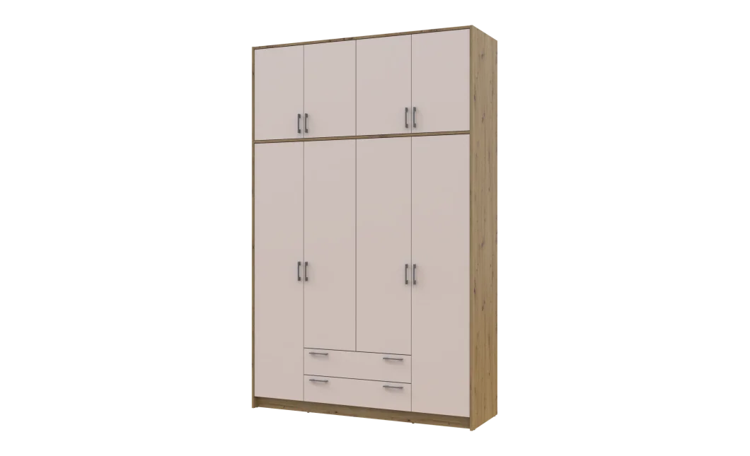 Šatní skříň Doros Rondy s vysokou antresolou Dub Artisan/Kašmír 4 dvere 160×52×260 (42005194)