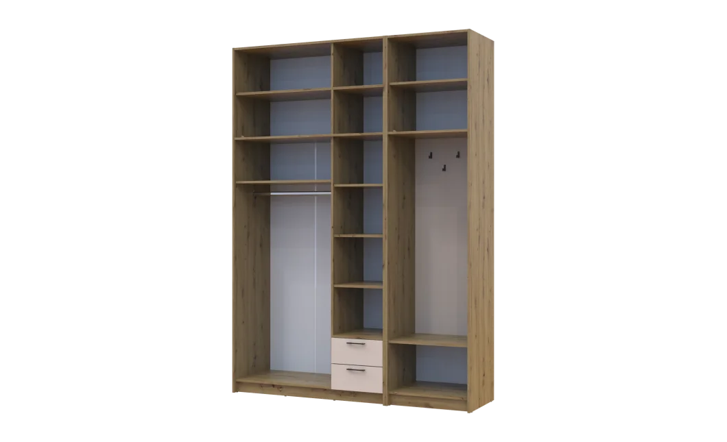 Šatní skříň Doros Rondi s věšákem a vysokým nástavcem Dub Artisan / Kašmír, 3 dvere 181×52×260 (42005288)