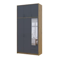 Šatní skříň Doros Rondy s vysokou antresolou a zrcadlem Dub Artisan/Grafit 3 dvere 121×52×260 (42005190)