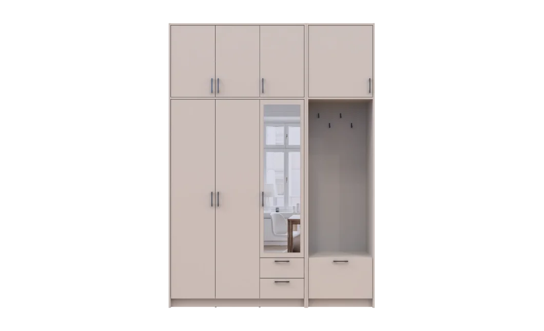 Šatní skříň Doros Rondi s věšákem, zrcadlem a vysokým nástavcem Kašmír 3 dvere 181x52x260 (42005407)