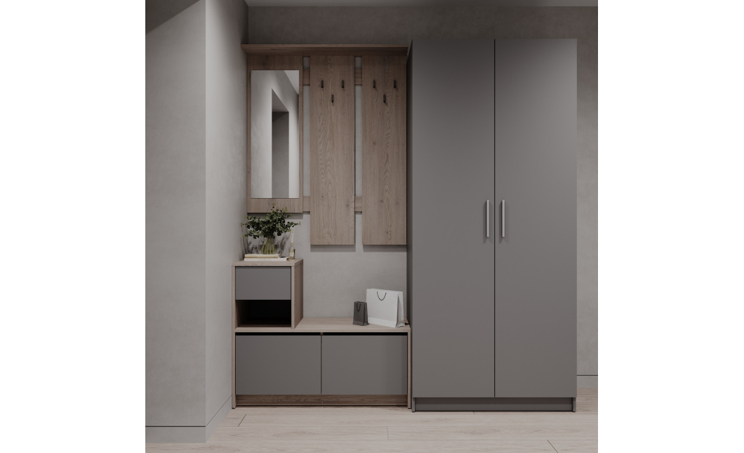 Předsíň Bela a skříň Promo Cremona Cannolo/Šedá 2 DTD 190×48×204 (42005331)