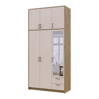 Šatní skříň Doros Rondy s vysokou antresolou a zrcadlem Dub Artisan/Kašmír 3 dvere 121×52×260 (42005196)