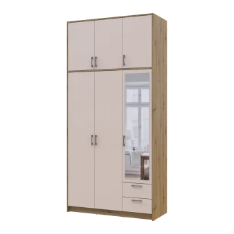 Šatní skříň Doros Rondy s vysokou antresolou a zrcadlem Dub Artisan/Kašmír 3 dvere 121×52×260 (42005196)