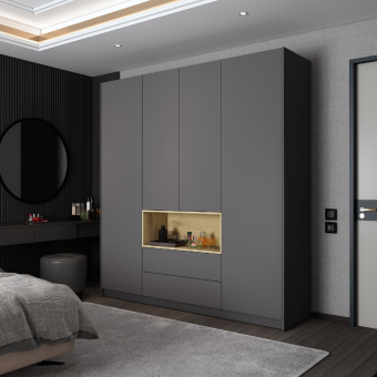 Skříň na oblečení s nikou Doros Dale Antracit/Dub Evok 4 dveře 206 × 52 × 220 (44900527)