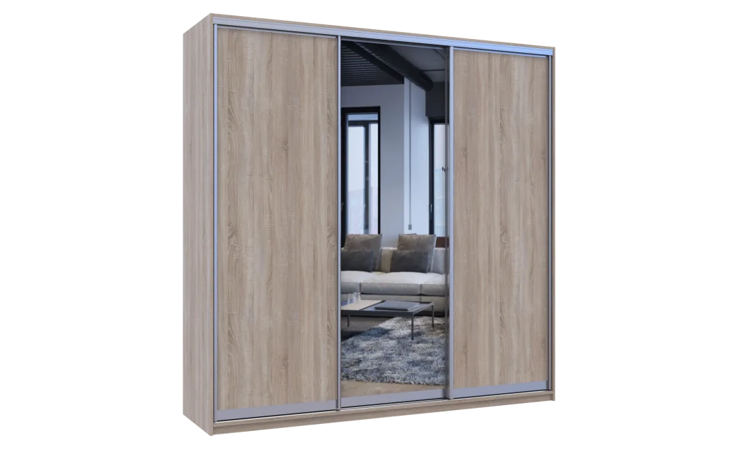 Šatní skříň Doros City Light Dub Sonoma 2 DTD / 1 zrcadlo 225×60×225 (42002135)