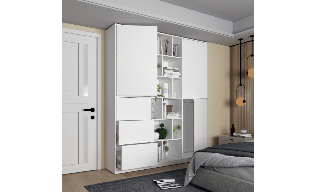 Skříň na oblečení Doros Morgan Bílý dveře/šuplíky DTD 180×40×210 (42002246)