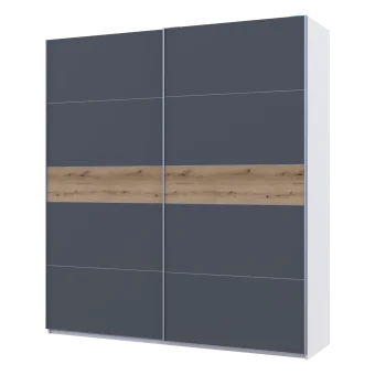 Šatní skříň Doros G-Caiser Bílá / Grafit vložka Dub Evok 2 DTD / 5 části 220×60×240 (44900282)