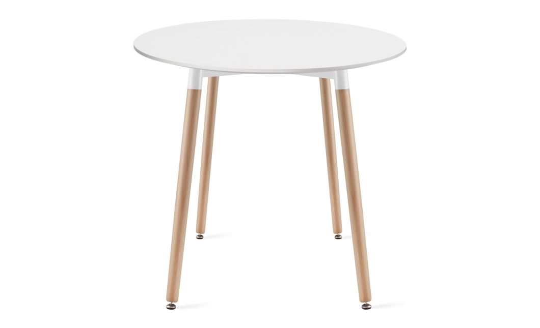 Jedálenský set: stôl KAMI okrúhly 80 cm biely / nohy vo farbe dreva + 2 stoličky MARK čierne (100831339)