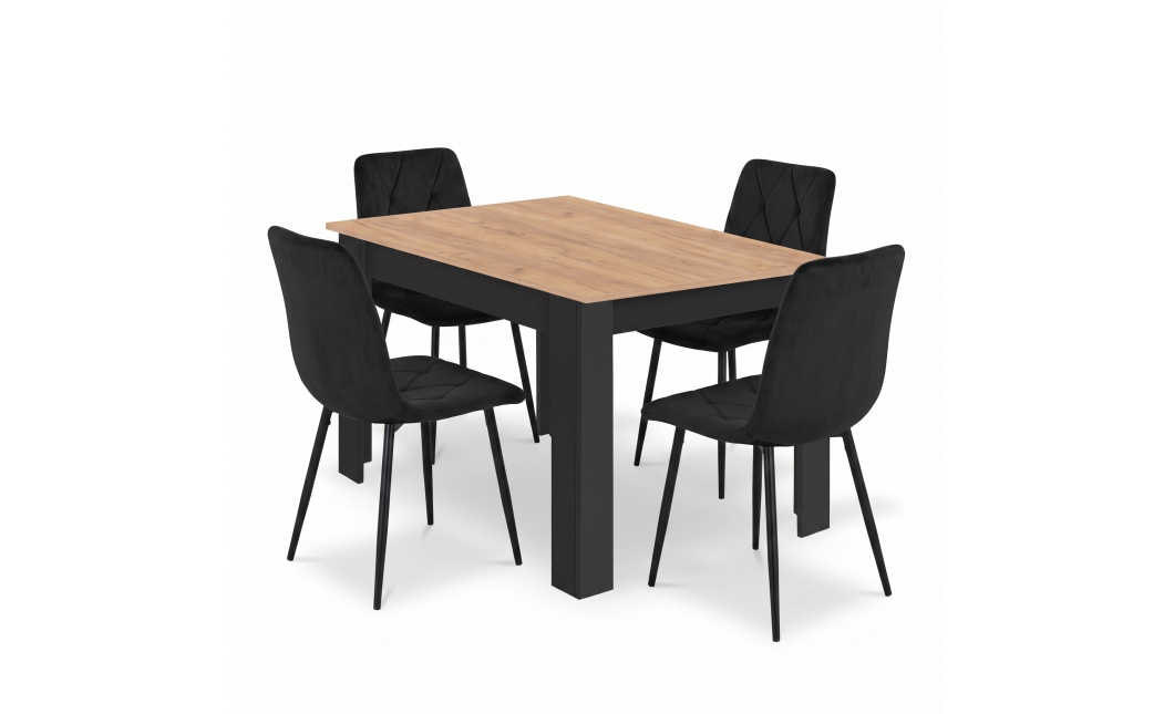 Jedálenský set NP 120x80 Craft / čierny + 4 stoličky LIBRA čierny zamat / čierne nohy (100408835)