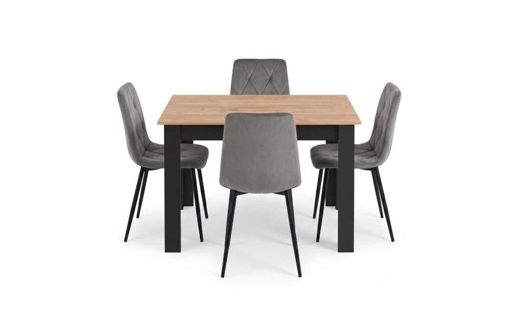 Jedálenský set NP 120x80 Craft / čierny + 4 stoličky LIBRA tmavosivý zamat / čierne nohy (100408331)